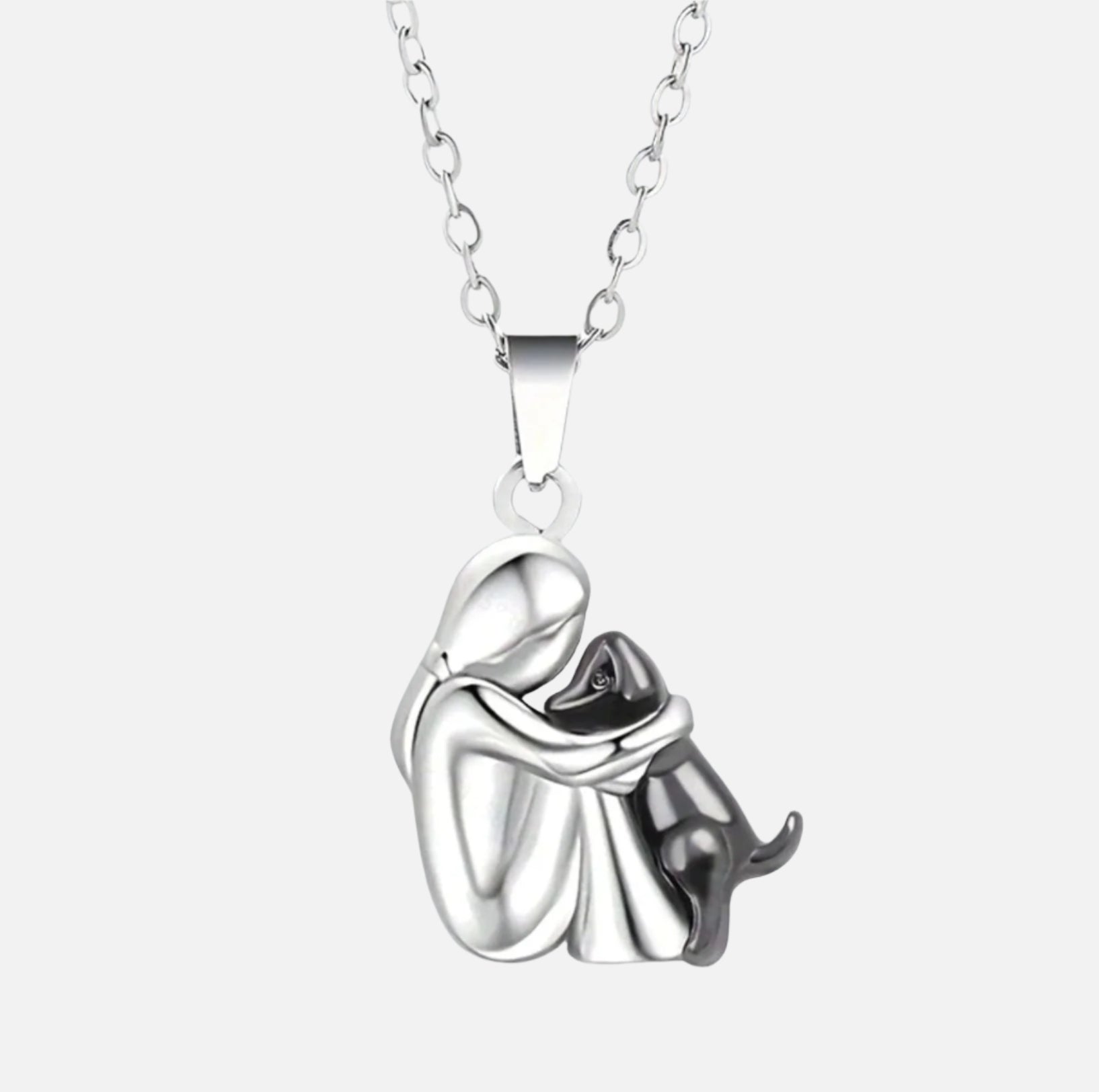Collier en acier avec pendentif chien argenté et noir