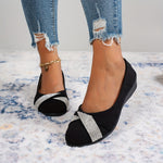 Ballerines noires à détail brillant argenté sur le dessus, bout ouvert