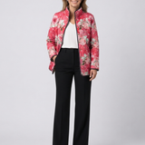 Veste matelassée rose à imprimé floral, fermeture zippée et poches
