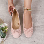 Ballerines souples roses à nœud, vue de dessus et intérieur, semelle crème