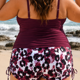 INÈS | PLUS SIZE RIBBED TANKINI WITH PRINT SHORTS
