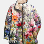 Veste matelassée à imprimé floral multicolore, capuche, fermeture boutonnée.