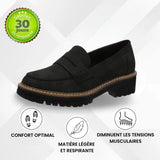 Mocassins noirs à semelle crantée, design mocassin et bord contrasté