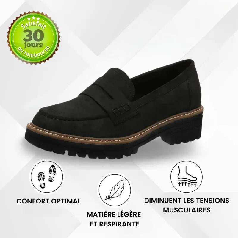 Mocassins noirs à semelle crantée, design mocassin et bord contrasté