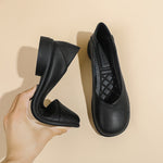Ballerines noires souples, talon plat, détail de la semelle et de la couture