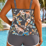 CAPUCINE | PLUS SIZE U-NECK SLEEVELESS PRINTED TANKINI