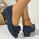 Ballerines bleu foncé à nœud sur l’empeigne, talon plat, bout rond