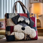 Sac cabas artisanal matelassé avec appliqué de schnauzer noir et blanc, anses