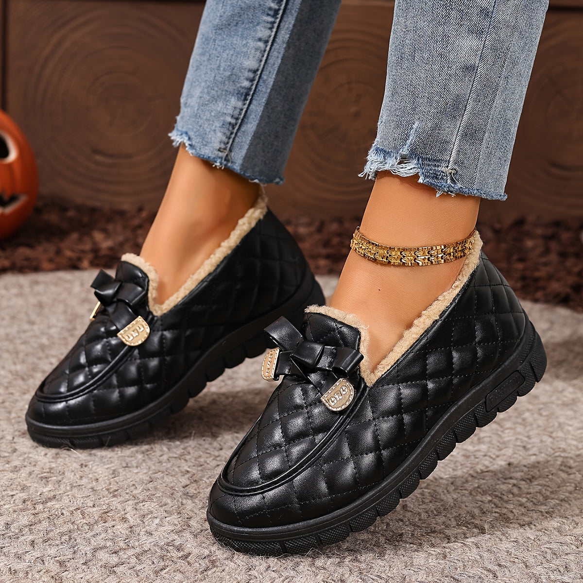 Chaussures confort Pauline à lacets, noir matelassé, bride à nœud, semelle crantée