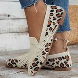 Chaussures plates en maille à motif léopard, avec bracelet argenté