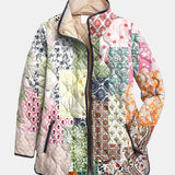 Veste matelassée multicolore à imprimé floral, fermeture zippée, col droit