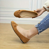 Ballerines souples camel, bout rond, nœud en tissu, semelle noire