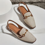 Mocassins Quitterie beige texturé, boucle dorée en métal, bout légèrement pointu