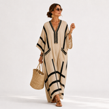 Caftan Salma Beige avec Rayures Noires