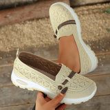Chaussures de marche légères beige à boucle marron et semelle blanche