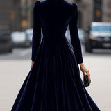 Julie | Robe Midi à Manches Longues Bleu Marine