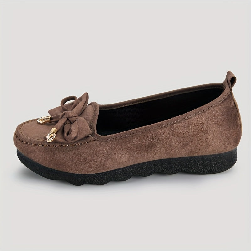 Mocassins en daim marron à nœud décoratif et semelle épaisse