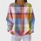 Haut à manches longues à carreaux multicolores, col boutonné, coupe ample