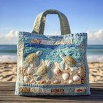 Sac matelassé avec poignées, motifs tortues marines et coquillages façon patchwork