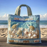 Sac matelassé avec poignées, motifs tortues marines et coquillages façon patchwork