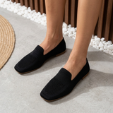 Mocassins en maille Maïwenn noirs, empiècements texturés, semelle plate