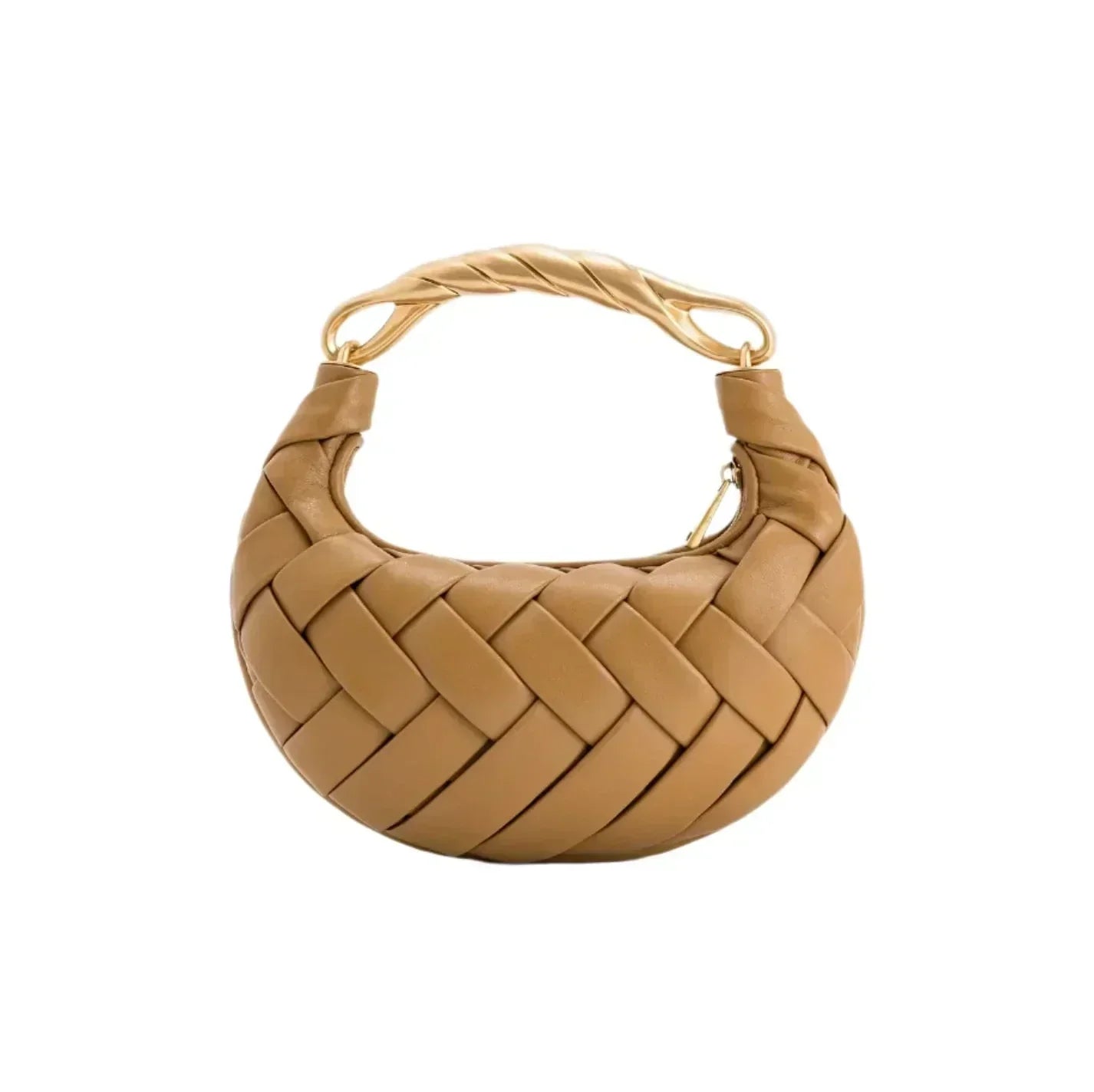 Petit sac à main hobo tressé beige, anses torsadées et ouverture centrale