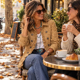 Veste western kaki imprimée avec boutons et volants aux poignets, coupe courte