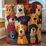 Panier à linge en tissu patchwork, motif chiens colorés, fait main, poignées latérales