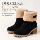 Bottes fourrées sherpa en daim noir, tige courte et semelle crantée à talon