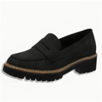 Mocassin noir à semelle crantée, bout mocassin et bride décorative