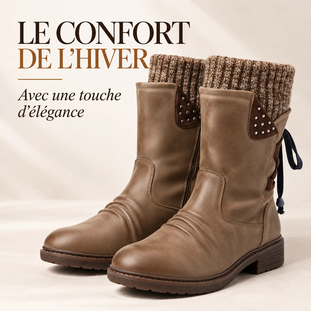 Bottines talon carré kaki, tige extensible et patte décorative à clous