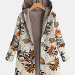 Manteau à capuche à imprimé floral, intérieur sherpa gris, manches longues