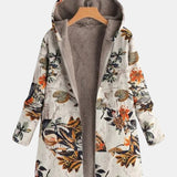 Manteau à capuche à imprimé floral, intérieur sherpa gris, manches longues