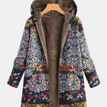 Pull à capuche doublé sherpa à motif floral, fermeture zippée, tissu épais