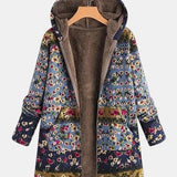 Pull à capuche doublé sherpa à motif floral, fermeture zippée, tissu épais