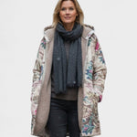 Veste en polaire Pierrette à motif botanique, doublure grise, fermeture zippée.