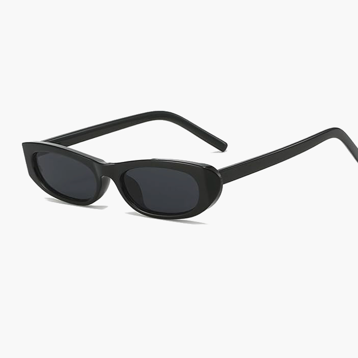 Lunettes de soleil noires à verres foncés, monture rectangulaire et branches fines