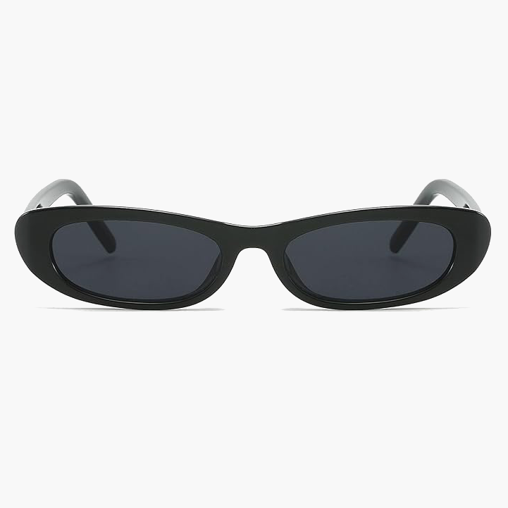 Lunettes de soleil noires, verres foncés et branches argentées avec charnières