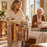 Panier à linge fait main en tissu, grand motif floral multicolore
