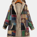 Veste sweat à capuche en patchwork, doublure beige effet sherpa