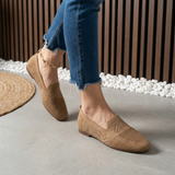 Mocassins en maille Maïwenn beiges, tige courte élastique, semelle plate