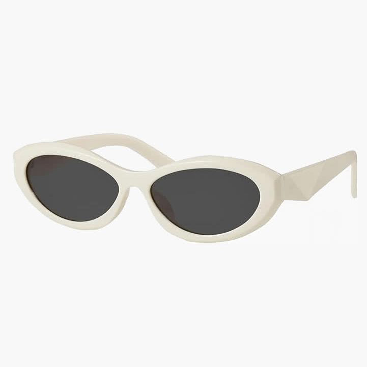 Lunettes de soleil minimalistes crème, forme œil-de-chat, verres foncés