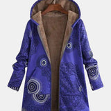 Veste polaire à capuche bleu marine, motif mandala, doublure intérieure beige