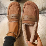 Mocassins beiges/bruns en daim, doublure fourrée claire et bride en haut
