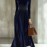 Marie | Robe Maxi en Velours Plissé