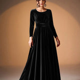 Béatrice | Robe Maxi en Velours à Manches Longues
