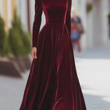 Éléonore | Robe Maxi en Velours à Col Montant