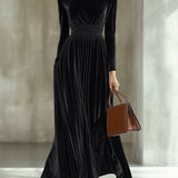 Marie | Robe Maxi en Velours Plissé