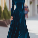 Éléonore | Robe Maxi en Velours à Col Montant