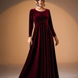 Béatrice | Robe Maxi en Velours à Manches Longues